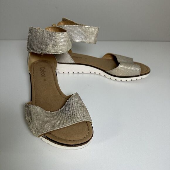 Gabor Shoes - Gabor 44570 Size 9 Metallic‎ Gold Ankle Strap Hook and Loop Closure Sandal